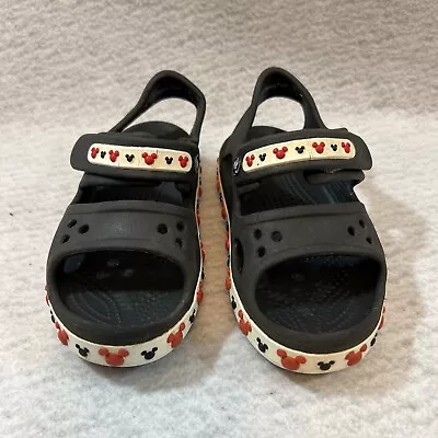 Crocs C 12 Sandals Mickey Mouse Black Red White Childrens Strap Sandals • $15