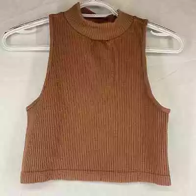 Aeropostale Ribbed Slim Mock Turtleneck Crop Tank Top Tan Sleeveless Womens Sz M • $14