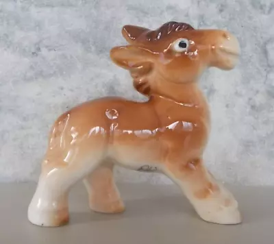 Vintage 3 1/4  Whimsical Brown Glazed Porcelain Donkey Mule Figurine Made Japan • $8.99