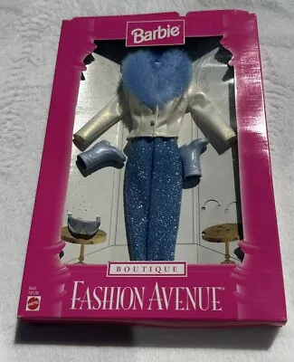 VTG Barbie Fashion Avenue Boutique Blue Fur/White Winter Ensemble Mattel New HTF • $59.99