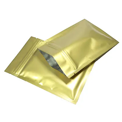 100/500 Glossy Gold Smell Proof Mylar Foil Bags Resealable Zipper Seal Pouch • $9.99