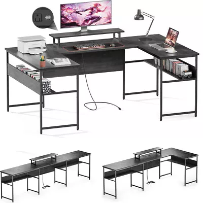 TTLIFE L/U/Long Shaped Gaming Desk Reversible Computer Desk 4 Power Outlets Set • $236.04