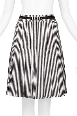 Vintage Celine Black & White Stripe Box Pleat Skirt With Hardware • $450