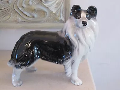 *rare* Melba Ware Pottery Black And White Collie Dog Figure 6 Inch Tall • £9