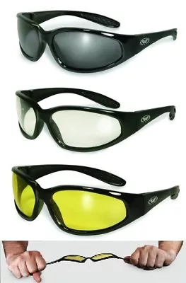 UNBREAKABLE FOAM PADDED ANTI FOG Motorcycle Riding Safety SUNGLASSES-Free Pouch! • $18.98