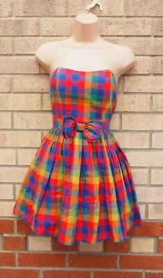 £24.99 • Buy Jack Wills Multi Colour Check Tartan Bow Bandeau Skater Prom Mini Dress 6 8