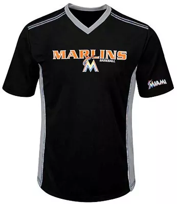 Miami Marlins MLB Mens Cool Base Performance V Neck Jersey Black Big Sizes • $29.99