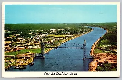 Cape Cod Canal From Air Railroad Bridge Postcard PM Marion MI Cancel WOB Note • $3