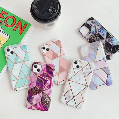 $6.59 • Buy For IPhone 13 12 11 Pro Max XS XR 8 7 Plus Geometric Silicone Marble Case Cover