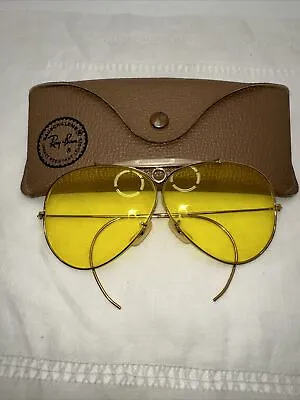 Ray Band Yellow Kalichrome  Bausch & Launch  Aviator Shooting Glasses / Case VTG • $350