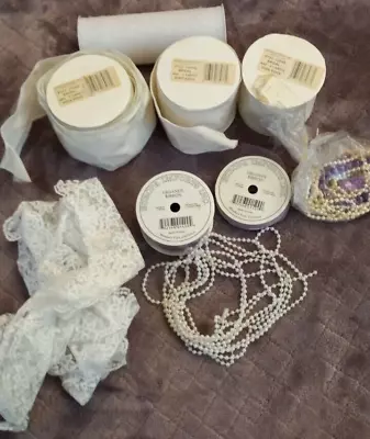 Lot Of 8 Vintage Bridal Wire Edge Trimmings Lace And Beads • $19.99