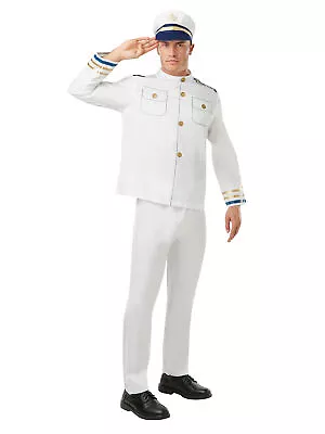 Mens Navy Officer Costume Sailor Captain Marine Uniform Adult Fancy Dress Outfit • £15.24