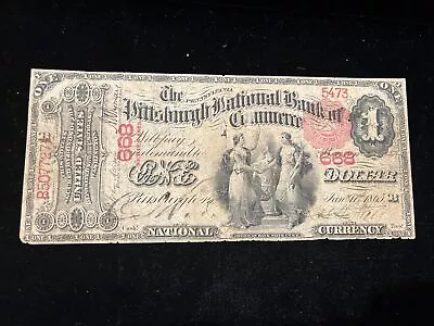 1875 $1 ACE ! National Currency The PITTSBURGH National Bank Commerce PA CN #668 • $749.99