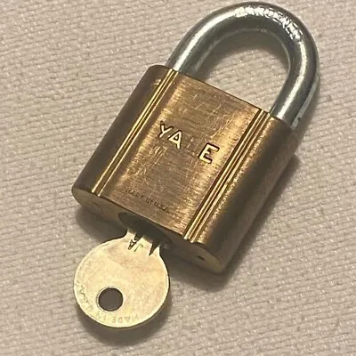 Vintage  Yale Brass Padlock   Engraved   Original Key  Made In USA • $14