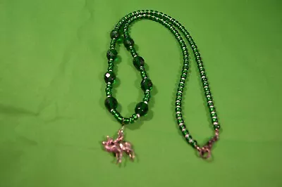 Elk Charm Necklace Handmade Green Glass Beads New • $10.75