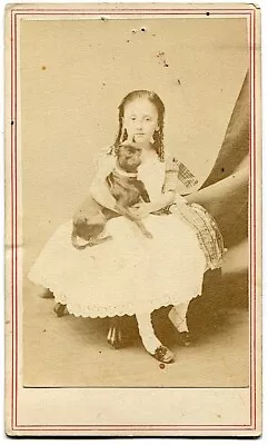 Cute Little Girl Holds Her Dog 1860s CDV Photo By Warren Cambridgeport MA • $19.99