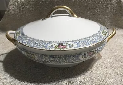 Vintage Covered Dish Field Made In  Japan Pink Floral Blue Scrolls Gold Trim • $7.99