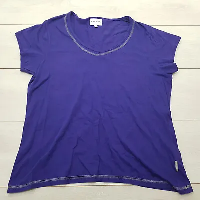 MISS FIORI T-Shirt Top Size 18 Blue Stretch 100% Cotton Cap Sleeve Summer Casual • £7.99