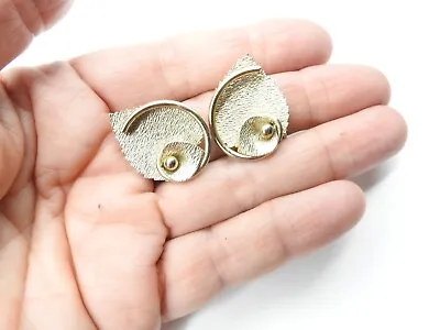 Mid Century Textured Gold Tone Metal Leaf Curl Clip On Earrings Vintage • $8.42