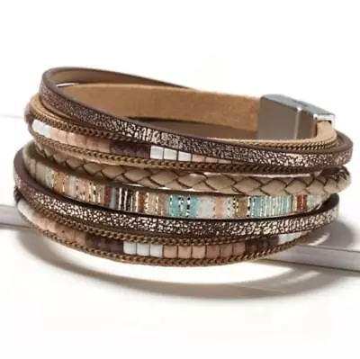 Boho Multilayer Leather Bracelet Men's Women Wristband Bangle Jewelry Set C • $6.99