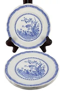 Vtg Furnivals Quail 1913 England 5 3/4” Bread Dessert Plate Blue Scalloped S/4 • $32