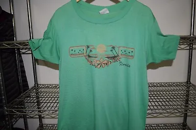 Florida Vtg Single Stitch Green Paper Thin Super Soft Usa Made Hanes T Shirt Lg • $6