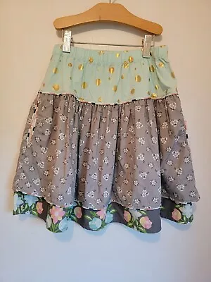 Matilda Jane Girl's Gray Floral Gold Polka Dots Hello Lovely Fun Day Skirt Sz 10 • $13.99