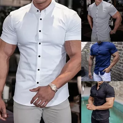 £17.75 • Buy Mens Shirt Clothes Slim Fit Solid Color Spring Summer Tops Tunic Black