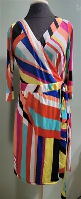 NWOT Melissa Masse Made To Measure XL Geometric Bold Stripe Wrap Dress 114073 • $34