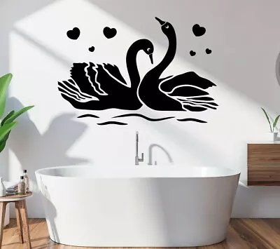 Wall Stickers Swans Love Bathroom Shower Wash Bubbles Home Décor Art Animals DIY • £4.51