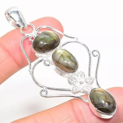 Fire Labradorite Gemstone Handmade 925 Sterling Silver Jewelry Pendant Sz 2.5  • £9.48