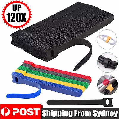 100/120x 15cm Reusable Cable Tie Nylon Hook Loop Strap Cord Ties PC TV Organiser • $12.99