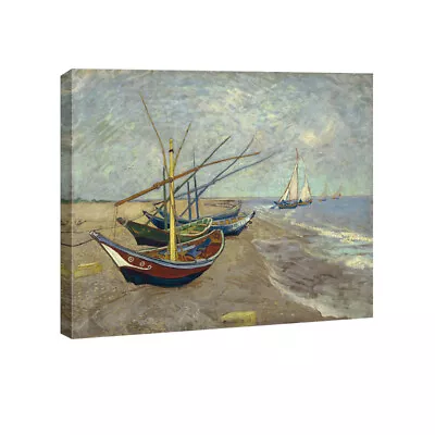 Canvas Prints Fishing Boats Sea Van Gogh Painting Repro Wall Art Decor Framed • $3.59