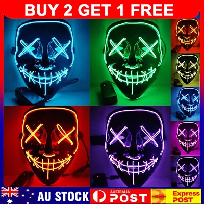 LED Purge Mask Glow In Dark Light Up Halloween Neon Costume Scary Rave Festival • $23.99