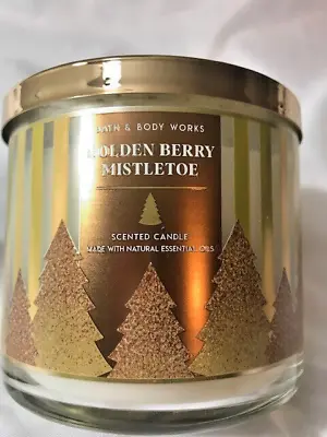 Bath & Body Works Golden Berry Mistletoe  3 Wick Scented Candle 14.5 Oz New • $13