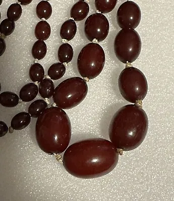 Art Deco Cherry Amber Bakelite Graduated Bead Necklace 44 Gr 30” Long • $750