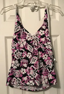 Gabar Black Mauve & White Floral Tankini Swimsuit Top Size 8 (NWT)  • $9.99