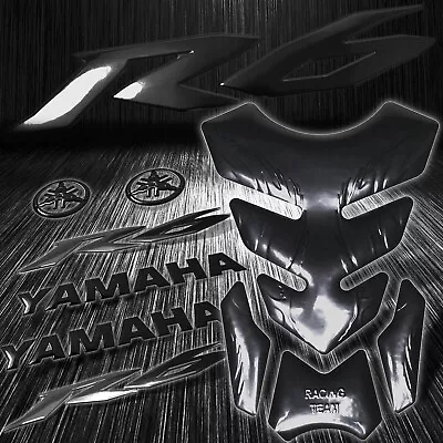 Black Tribal Fire Gas Fuel Tank Pad+6  3D Logo&Letter+for YZF-R6 Emblem Sticker • $26.77