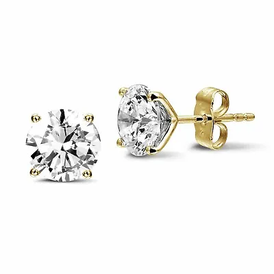 14K Solid Yellow Gold Martini Stud Earrings 1CT 5mm Round Colourless Moissanite • $233.65