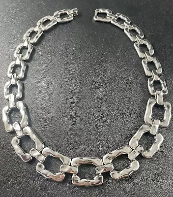 Vintage 1” Wide Silver Tone Metal Chain Bib Necklace 18” • $4.99