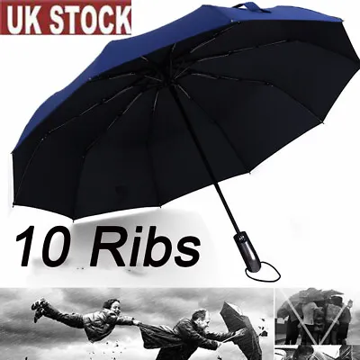 Double Wind Windproof Strong Automatic Open Folding Canopy 10 Ribs Umbrella UK • £8.49