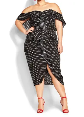 $63.95 • Buy NEW City Chic Sexy Black Ruffled Gina Spot Cocktail Dress Plus Size S 16 #K67