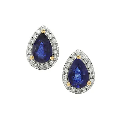 14k Gold Natural Blue Sapphire & Diamond Stud Earring (FQNK05) Handcrafted • $674.96