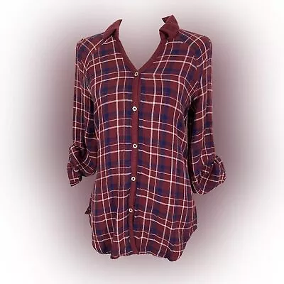 Saturday Sunday Flannel Button Up Shirt Women's Small Red Blue Plaid • £18.04