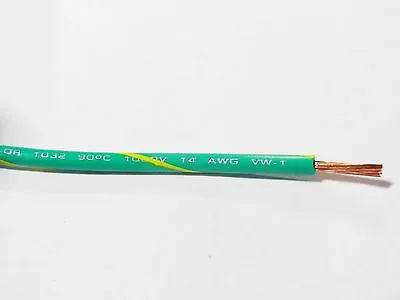 Mtw 14 Gauge Wire Green W/ Yellow Stripe 25' Ft Primary Awg Stranded Copper • $13.95