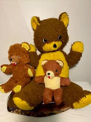 1980’s Carnival Prize Vintage Teddy Bears Glass Eyes Brown & Yellow Small-Large • $28