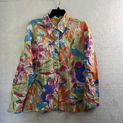Sigrid Olsen Button Up Top Womans Large Geometric Multicolor Long Sleeve Beaded • $7.49