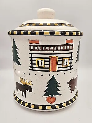 Big Sky Carvers Moose Cabin 2000 Collectible Ceramic Cookie Jar Made In USA • $19.99