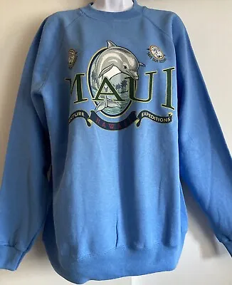 Vintage Hanes Activewear Unisex Blue Maui Hawaiian Dolphin Ocean Sweatshirt SzL • $34