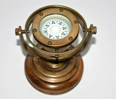 Antique Nautical Brass Gimbal Compass Vintage Ship's Binnacle Gimballed Compass. • $29